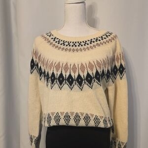 Lucky Brand Cream and Black Patterned Sweater